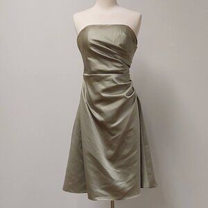 Alfred Angelo Celadon Green Bridesmaid/Prom Midi, Strapless, Satin Dress Size:10